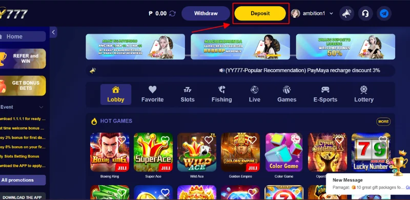 Choose the deposit next to avatar account